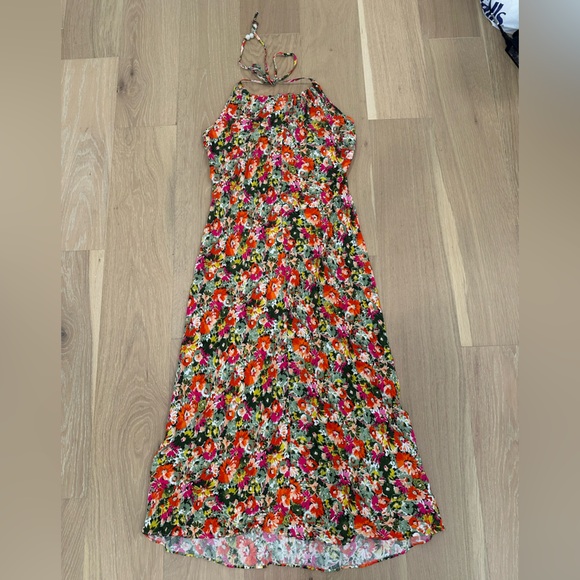 J. Crew Collection Floral Colorful Halter Maxi Dress Long Resortwear Size Large - Picture 5 of 13